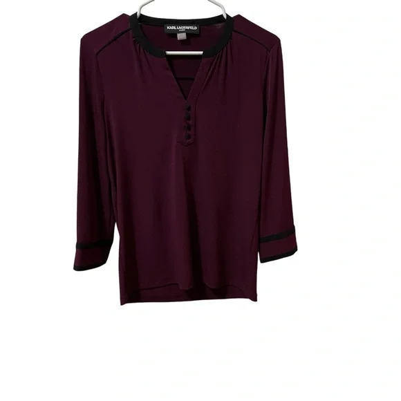Karl Lagerfeld Paris Burgundy Long Sleeve Top Size XS - Picture 2 of 9